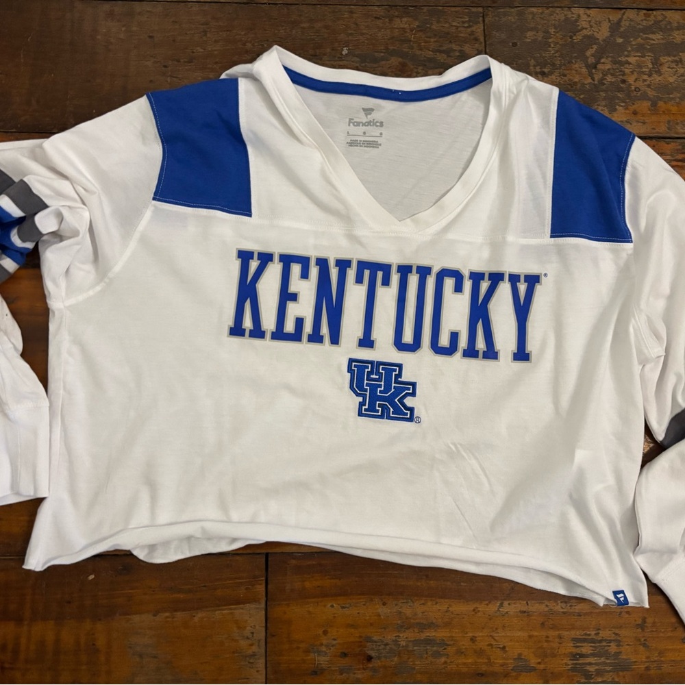 Fanatics KY Wildcats Oversized Long Sleeve V Neck Cropped Spirit Jersey Size L